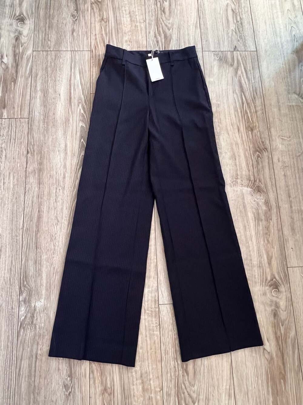 MNG Wide Leg Trousers Navy Blue Pinstripe